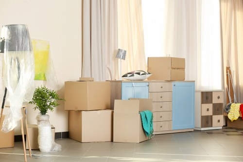 Flat removals team planning a move in a South Lambeth apartment block